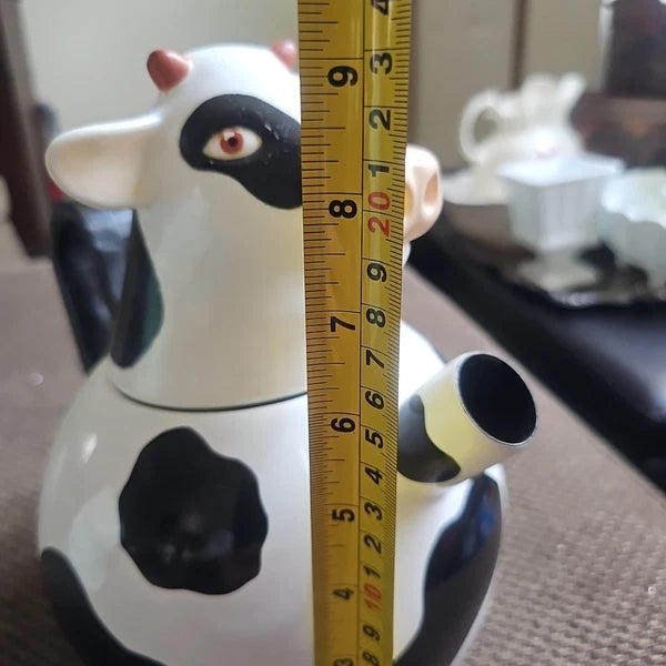 Vintage Cow Copco Teapot  10x9.5" Aluminum Lidded Holstein Head.