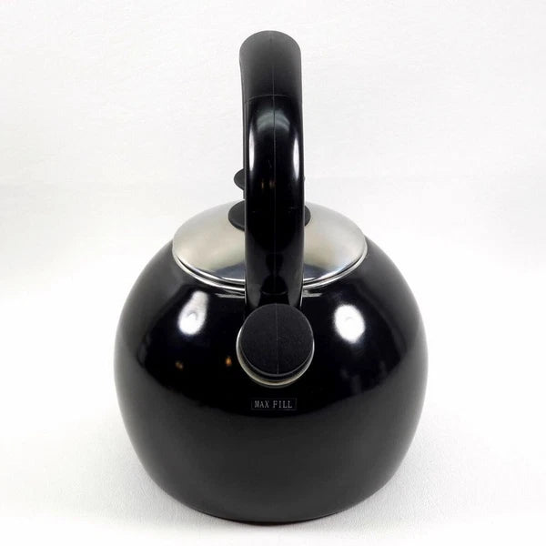 Copco Whistling Teapot Tea Kettle Pot Onyx Black Enamel With Handle and Lid EUC