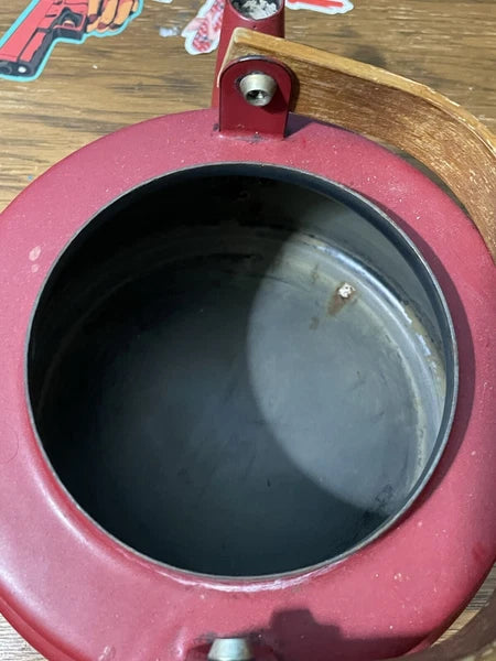 Vintage Retro Red Enameled steel Tea Kettle Pot Wood Handles & Knob 1QT