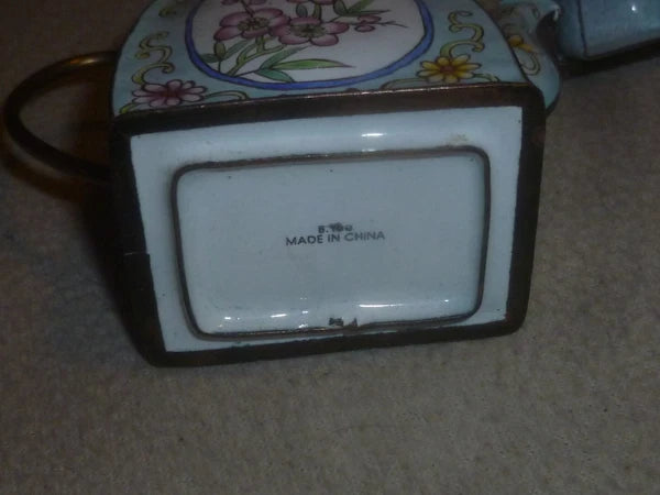 MINI ENAMEL TEA KETTLE TEAPOT KELVIN CHEN 1999 DECORATIVE FLOWERS BLUE RETIRED