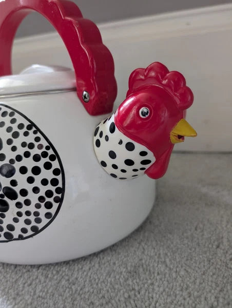 Edgar Watkins Good Morning Rooster Chicken Hen Tea Kettle Enameled Metal Teapot