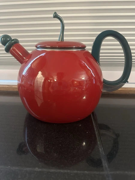 Vintage Coppola Apple Tea Kettle Enamel Metal Teapot.