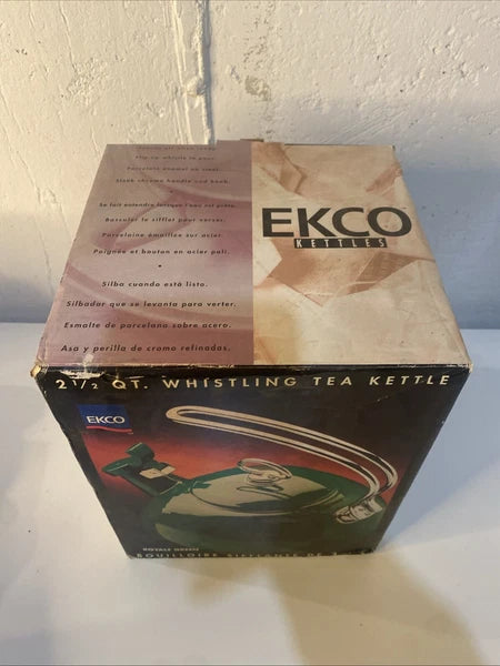 NEW EKCO TEA KETTLES Style Enamel on Steel Royal Green Whistling 2.5 Qt Ekco VTG