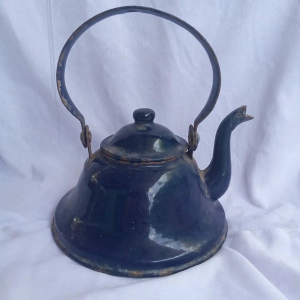 Classic enamel old Water kettle Czechoslovakia Rare collectible dark blue 14 cm.