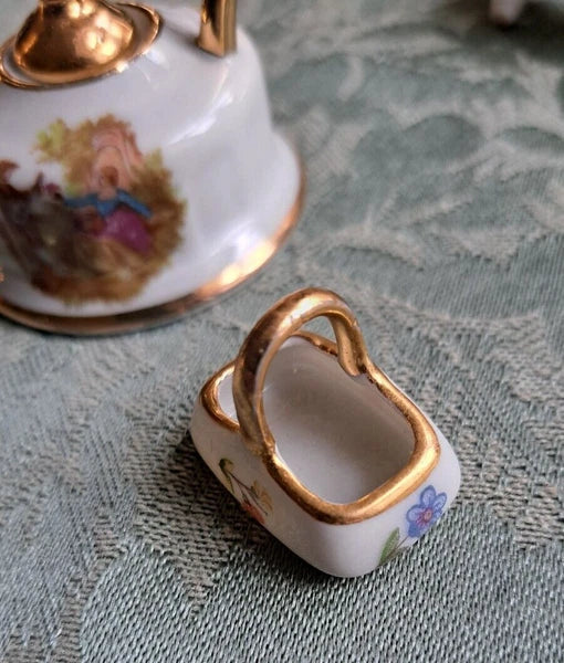 VTG Limoges France Lot Miniature Teapot Courting Couple Porcelain Piano, Basket