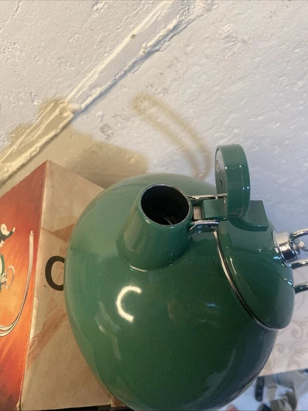 NEW EKCO TEA KETTLES Style Enamel on Steel Royal Green Whistling 2.5 Qt Ekco VTG