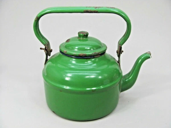 Decorative TEA POT Primitive Rustic Farmhouse Decor Green Enamel