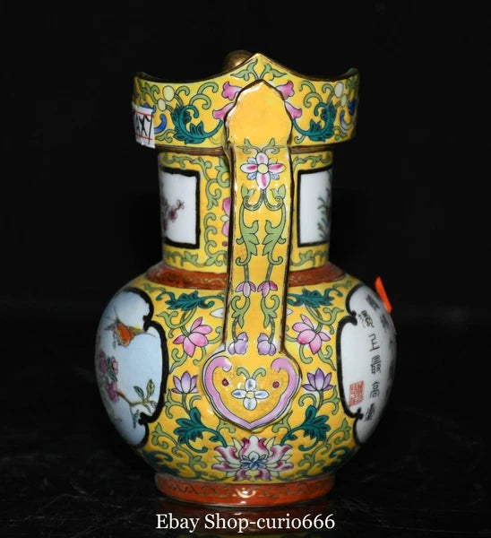 Qianlong Colour Enamel Porcelain Gold Plum Flower Bird Words Pattern Kettle Pot