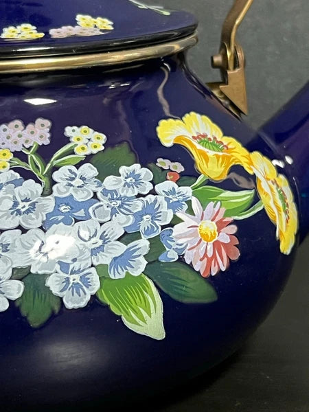 1983 GAILSTYN SUTTON "Flower Garden" Vintage Enamel Ware Teapot