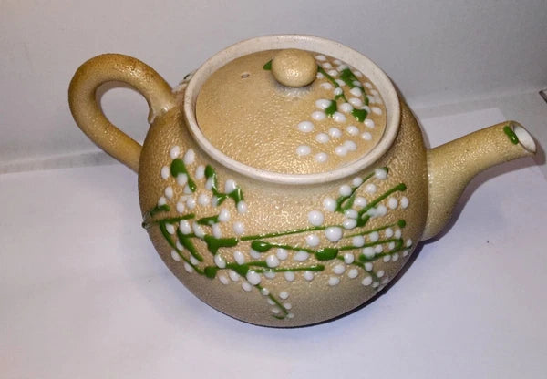 Vintage Japanese Teapot Orange Peel Enamel Chinoiserie
