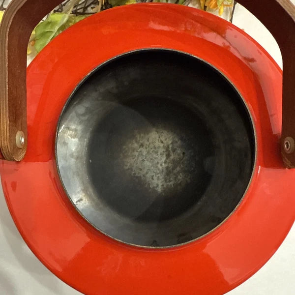 Vtg Copco Spain Michael Lax Red Enamel Tea Kettle w/Teak Handle MCM Retro Decor