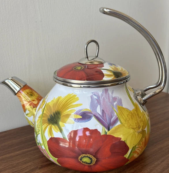 The Pioneer Woman Flower Garden Tea Kettle 2.3 Qt Retired Pattern Enameled Steel