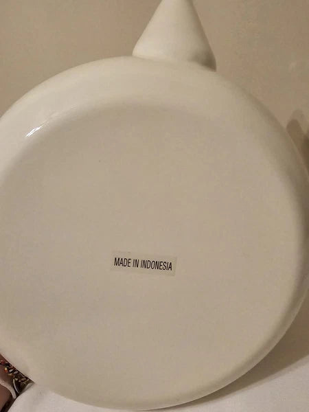 Vintage Floral Enamelware Tea Pot Kettle Metal - Wood Handle Cottagecore