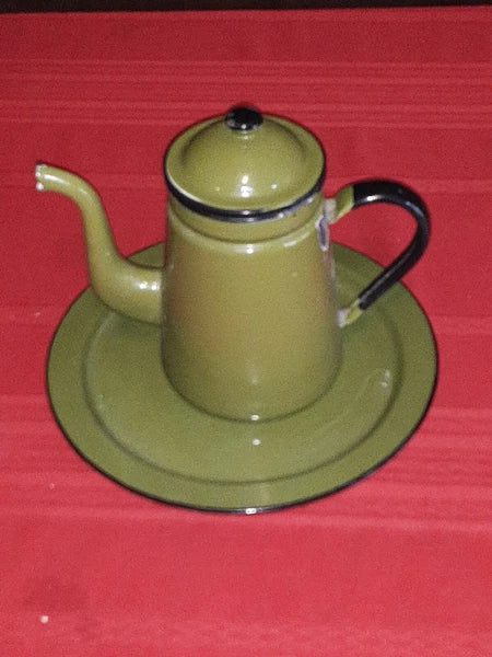 Vintage Enamel Teapot & Tray Japan