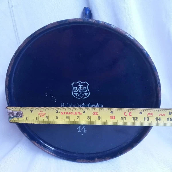 Classic enamel old Water kettle Czechoslovakia Rare collectible dark blue 14 cm.