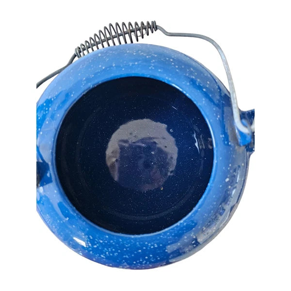 Vintage Enamel Ware Blue Speckled Tea Pot Camping Wire Spiral Handle