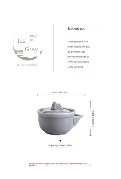 Ice Gray Enamel Pot Ceramic Kung Fu Teapot Teacup Handmade Iceberg
