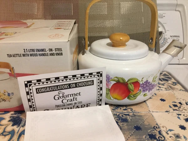 New Vintage Gourmet Craft Enamel Tea Pot Fruit