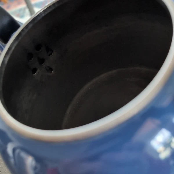 LE CREUSET Whistling Tea Kettle TESTED 1.25Q Indigo Blue Enamel Slight Flaws