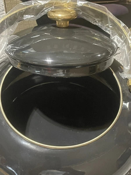 Vintage Eppicure Essentials Black Enamel Tea Kettle Brass Handle  Modern MCM New
