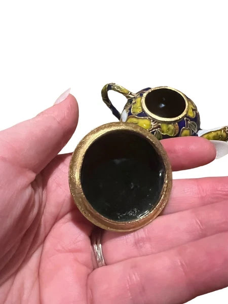 Chinese Vintage Brass Cloisonne Teapot Kettle Enamel Fruit Pear Mini