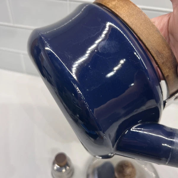 Vintage Towle Co. National Housewares 1987 Dark Blue Enamelware Teapot