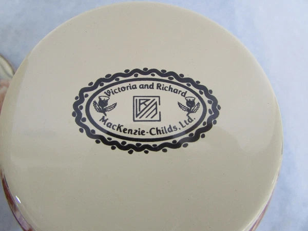 MacKenzie Childs Stacked Camp Yellow Roses Enamel Teapot Cream & Sugar 1995