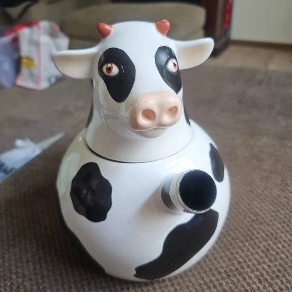 Vintage Cow Copco Teapot  10x9.5" Aluminum Lidded Holstein Head.