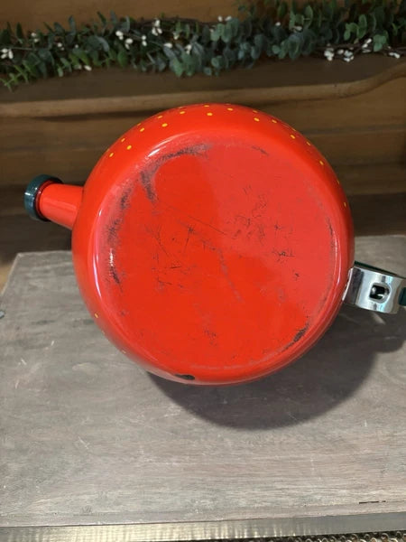 Vtg 90s Copco Strawberry Tea Kettle Enamel Whistling Complete 2.5Qt Cottage Core