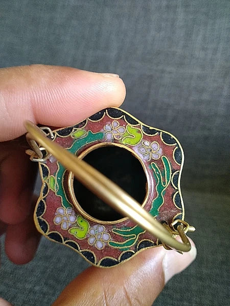 VTG CHINESE CLOISONNE BRASS AND ENAMEL BROWN  MINIATURE TEAPOT