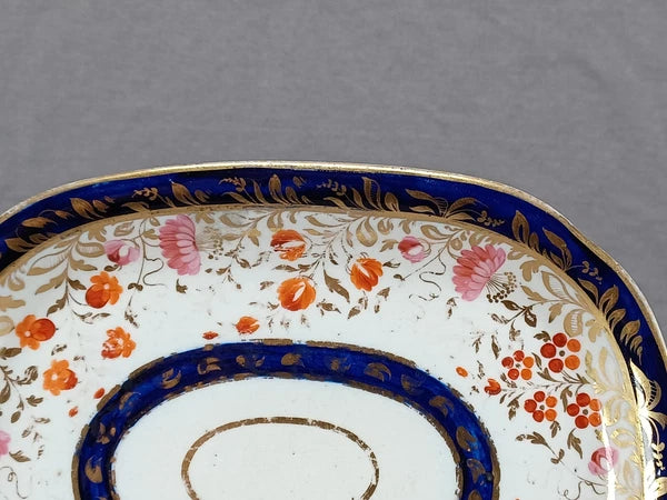 British Hand Painted Pink Red Gold Floral Cobalt Teapot Stand C.1810-1815