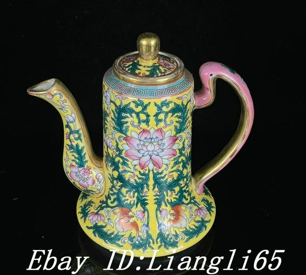 5.7'' Old Dynasty Enamel Color Porcelain Gilt Flower Bat Wine Tea Pot Flagon-