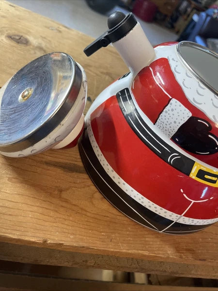 ROSCHO Jolly Santa Claus Enamel Whistling Tea Pot Kettle Holiday 3 Qt Christmas