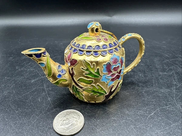 Cloisonné Enamel Mini Colorful 2" Teapot Collectible Figurine Christmas Ornament