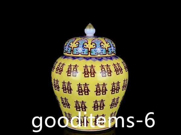6.6"China Porcelain Qing Qianlong Enamel Color Double Happiness Pattern Tea Can
