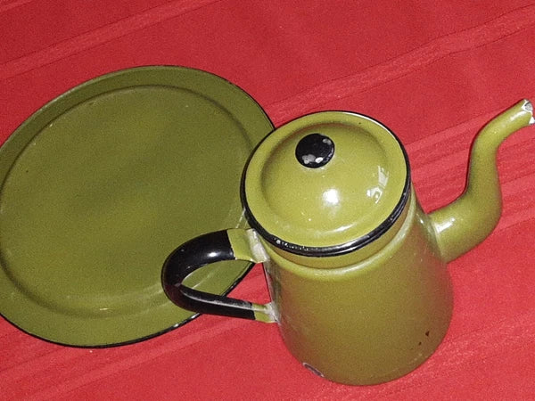 Vintage Enamel Teapot & Tray Japan