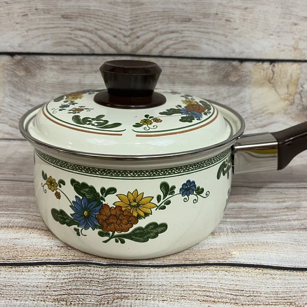 Vtg Enamelware Cookware Pans Tea Kettle 7-piece Set Mid Century European Design