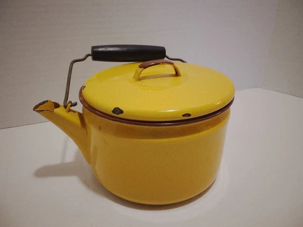 Vintage Yellow Enamel Tea Kettle
