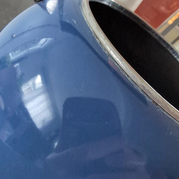 LE CREUSET Whistling Tea Kettle TESTED 1.25Q Indigo Blue Enamel Slight Flaws