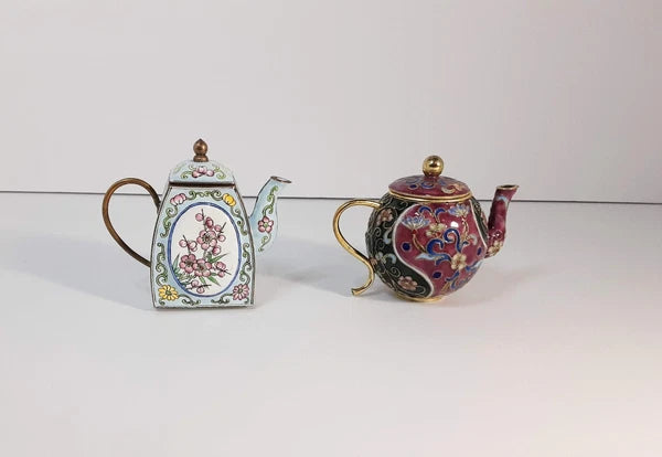 Brass and Enamel Miniature Teapots 2