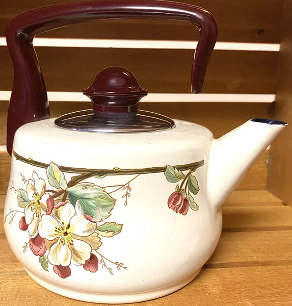ASTA Flower Enamel Teapot Kettle Floral Enamel
