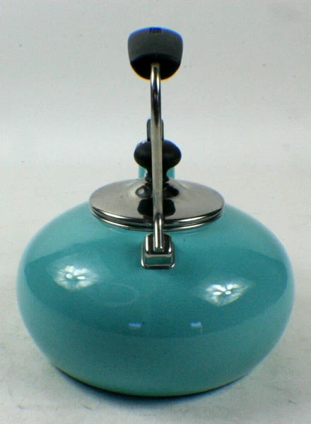 Chantal Whistling Stovetop Tea Kettle Pot 1.8 Qt.  Enamel Turquoise Aqua Blue