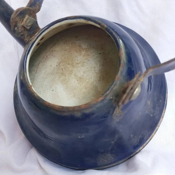 Classic enamel old Water kettle Czechoslovakia Rare collectible dark blue 14 cm.