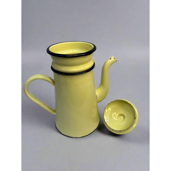 Vintage 1940's French Enamelware Yellow Biggin Coffee Pot Percolator