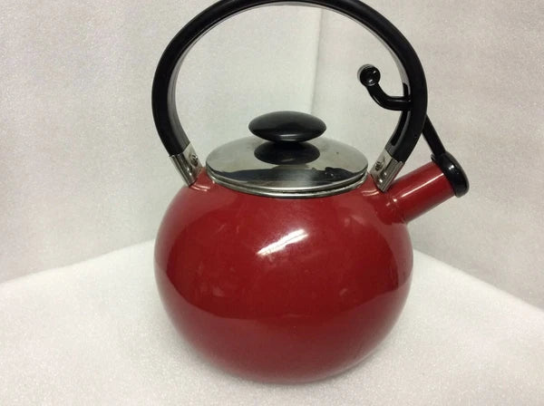 Vintage  Round Red Enamel Tea Kettle - USED