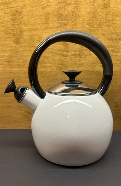 Vintage COPCO White Enameled Whistling Tea Kettle