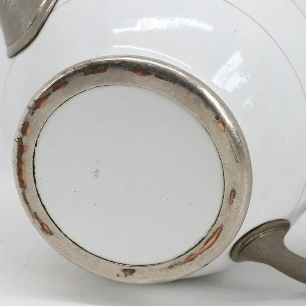 Antique American Manning, Bowman & Co. Pewter & Enamel Teapot c. 1880
