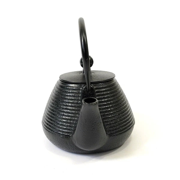 Cast Iron Black Ribbed Tea Pot Teapot Tea Kettle Enamel with Lid and Handle