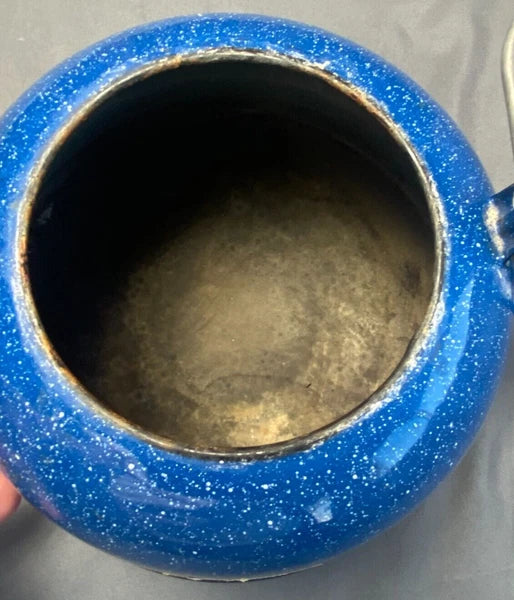 Vintage Cinsa Enamelware Blue Speckled Teapot Camping Country Kitchen Farm House