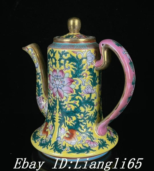 5.7'' Old Dynasty Enamel Color Porcelain Gilt Flower Bat Wine Tea Pot Flagon-